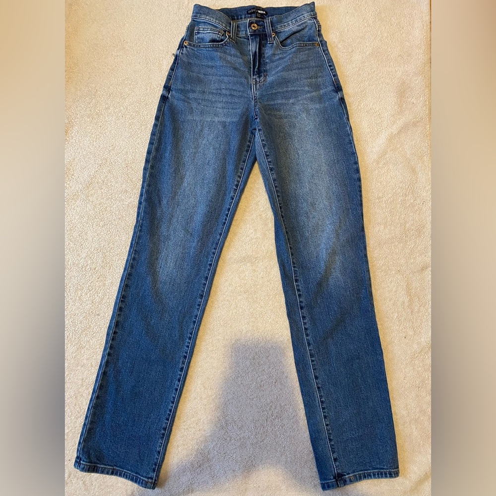 Fashion Nova Blue Denim Jeans with Gold Accents